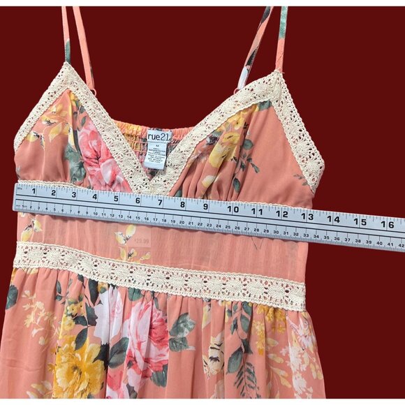 Rue 21 -Women's Summer Sleeveless High Low Hem Ruffle Floral Dress- Pink -Medium - Picture 3 of 16